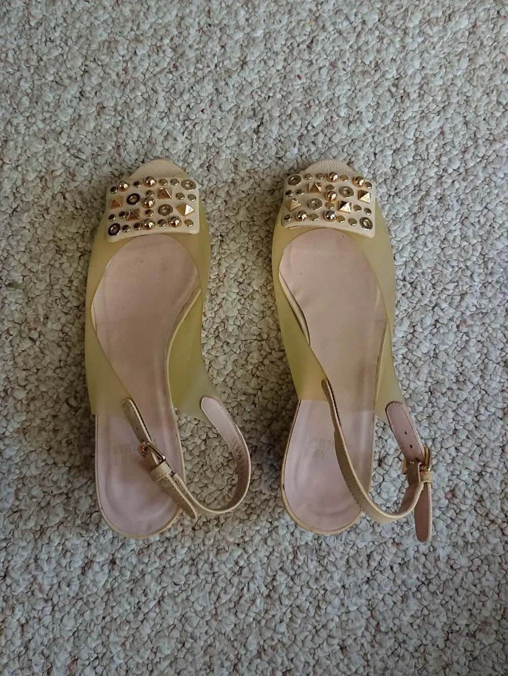 Stuart Weitzman Yellow Jelly Slingback Wedge Sandals with Studded details sz 6.5 - Picture 4 of 13